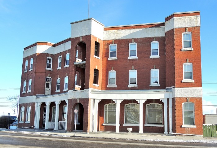 Ogden Hotel"In 1912, the CPR built Canada's second-largest train-repair facility in Odgen, prompting a subsidiary of the Calgary Brewing and Malting Company to invest in a 64-bedroom classical-revival hotel, complete with a bowling alley, billiard room and large bar room. Ogden was poised to become the epicentre of a real-estate boom, except what went boom first was artillery overseas in Europe. With the outbreak of the First World War, the beer company donated the use of the hotel to the Alberta Red Cross, which transformed it into Alberta's first military convalescent hospital. The province purchased the building in 1935, putting it to work as a hostel for the unemployed from the Depression right through the late '60s. Renamed the Alyth Lodge in 1970, the building has provided low-cost housing ever since." - Calgary Herald