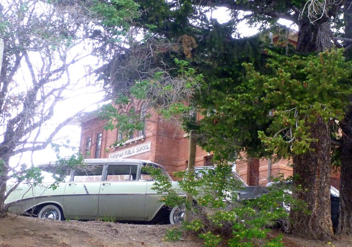 An old school... Of course I had to jump out of the car, while it was raining to scurry up the hill to take this picture, all the while; the kids were frantically asking me return to the vehicle, as if I was going to be sucked-up into some unknown void.  